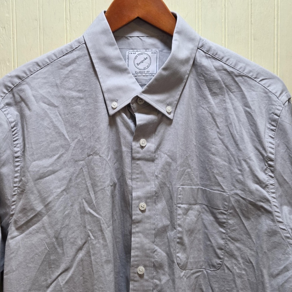 Bespoke Dress Shirt Mens L 16.5 34/35 Gray Solid Classic Fit Stretch Long Sleeve
